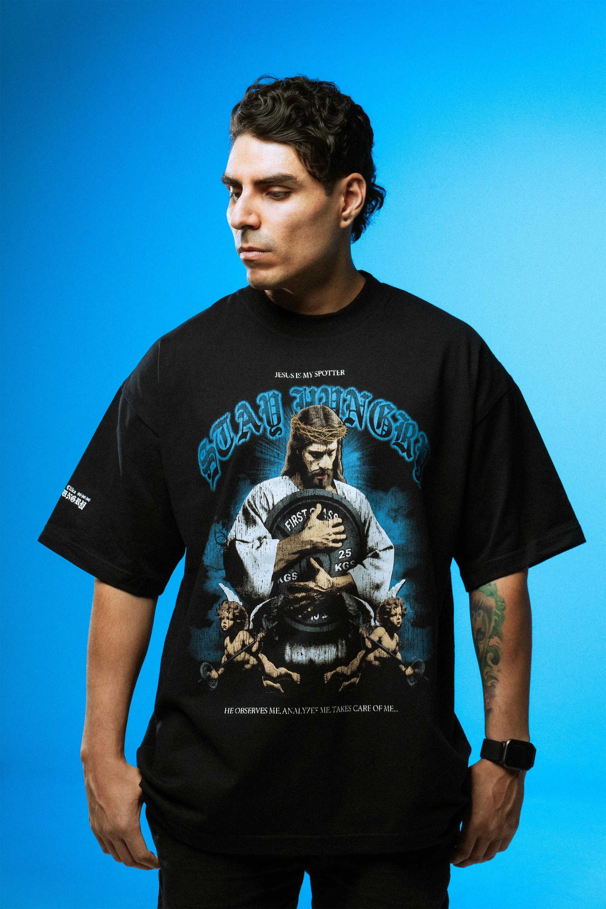 JESUS IS MY SPOTTER - Premium Oversize Tee (HEAVYWEIGHT - Black) - Image 4